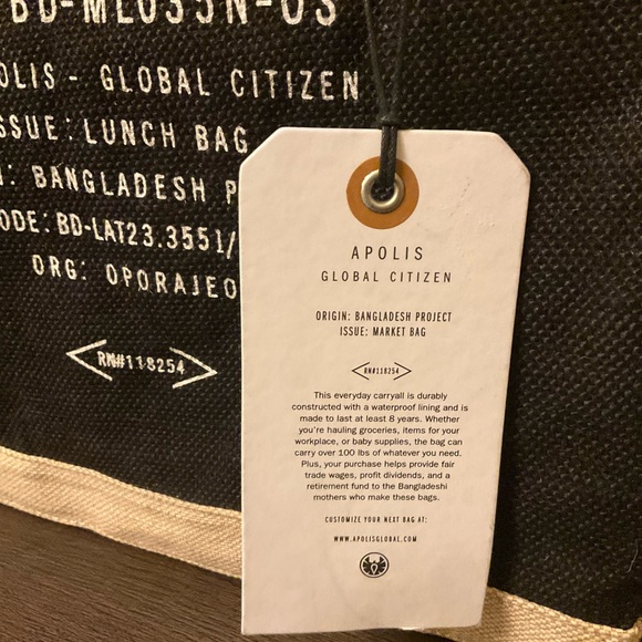 Apolis Global Citizen Lunch Bag Canvas Black & Tan NEW Market Bag - Picture 5 of 5